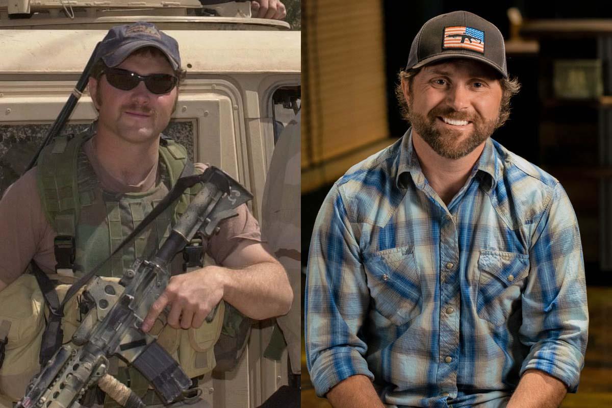 黑步枪咖啡公司首席执行官埃文·哈弗(Evan Hafer)的两张照片. Right: present day, Left: while on combat duty.